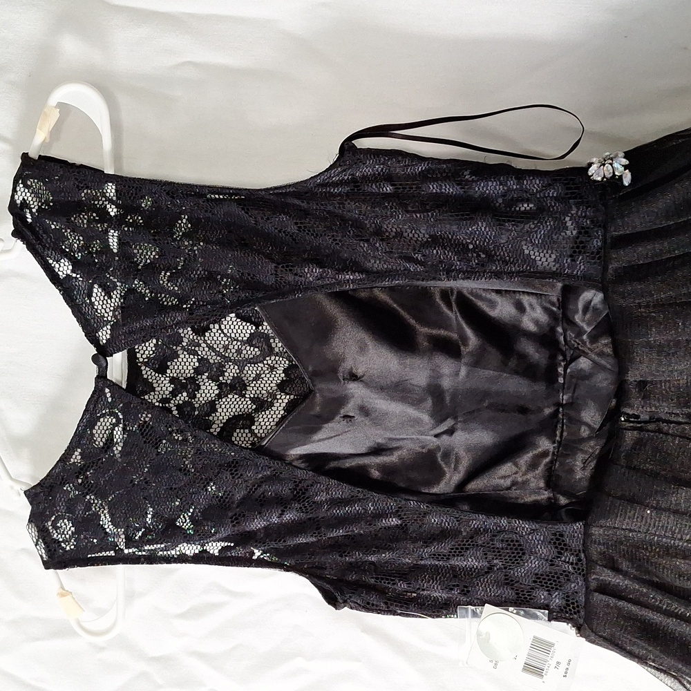 Prom Formal Mini Dress, Black w. Sparkles, Beaded, Embroidered sz 7 Junior, NWT - Picture 8 of 16